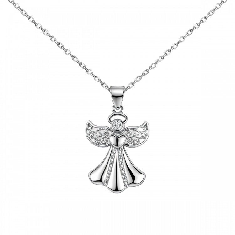 Сребърно колие ангелче със сърце