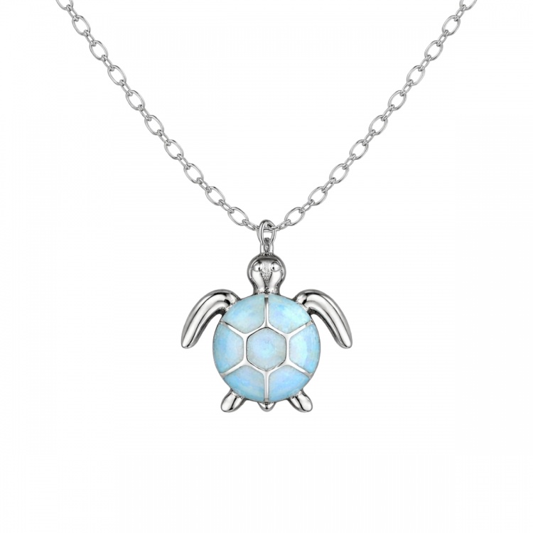 Сребърно колие костенурка със синтетичен син опал