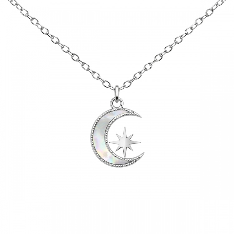 Сребърно колие луна върху седеф