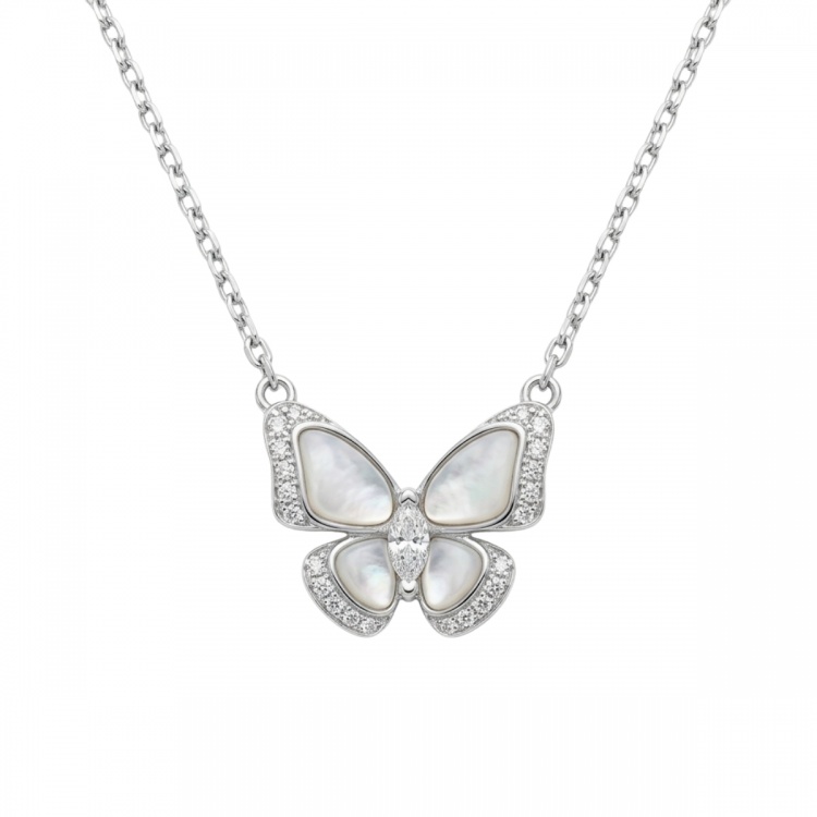 Сребърно колие пеперуда с крила от седеф