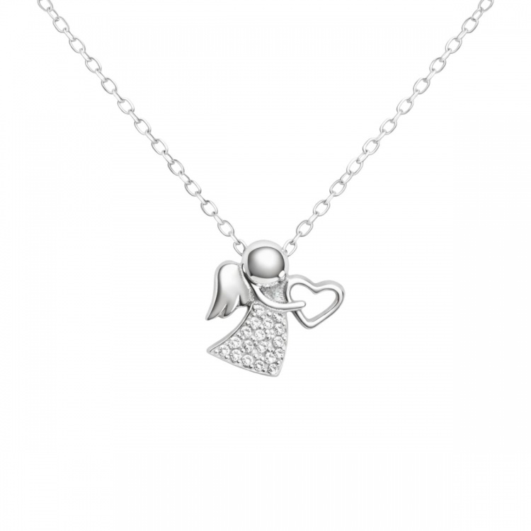 Сребърно колие ангелче със сърце