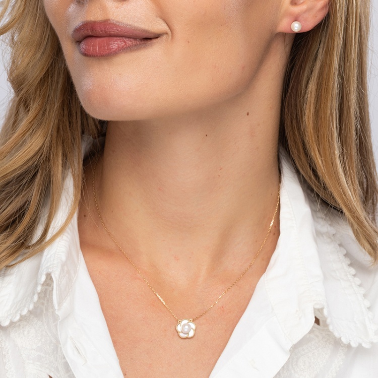 Златно колие с перла Акоя, 6 - 6.5 мм, 14K