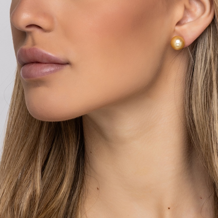 Златни обеци с перли от Южно море 10.5-11 мм