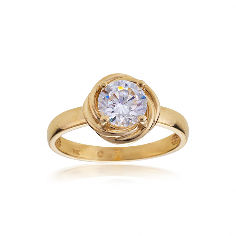 Златен пръстен с голям сияещ цирконий