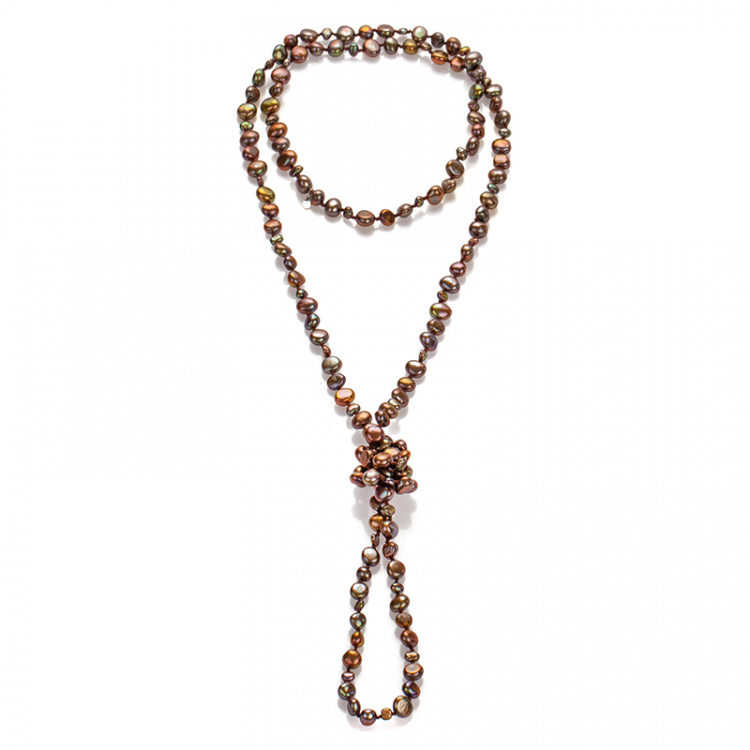 Огърлица от кафяви Барокови перли, 152 см