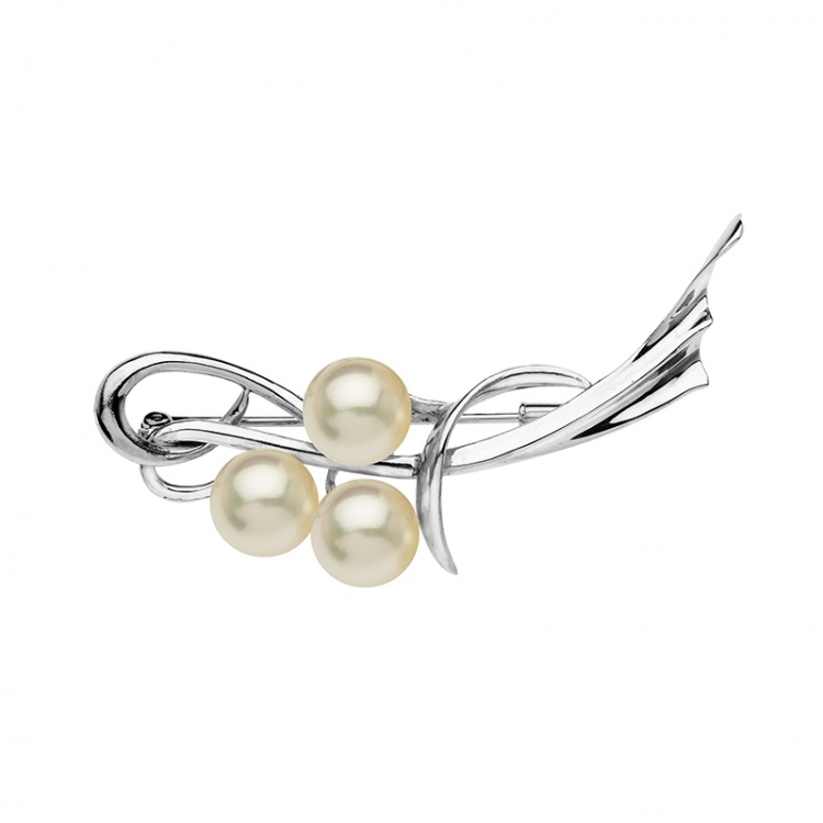 Сребърна брошка с перли Акоя
