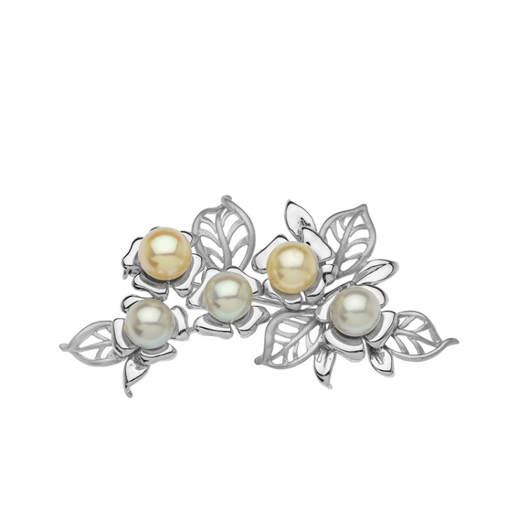 Сребърна брошка с перли Акоя