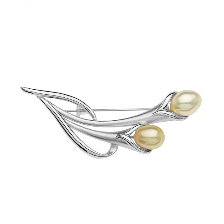 Сребърна брошка със сладководна перла и перла Таити