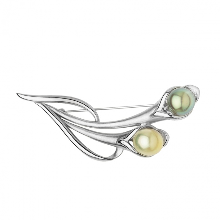 Брошка със сладководна перла и перла Таити