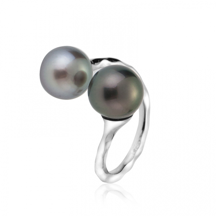 Сребърен пръстен с черни перли Таити