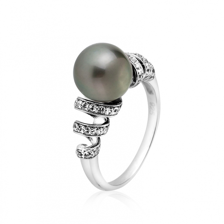 Сребърен пръстен с черна перла Таити