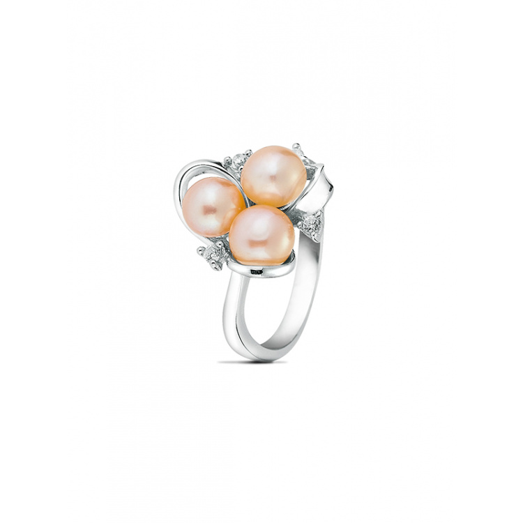 Сребърен пръстен с розови перли и цирконий