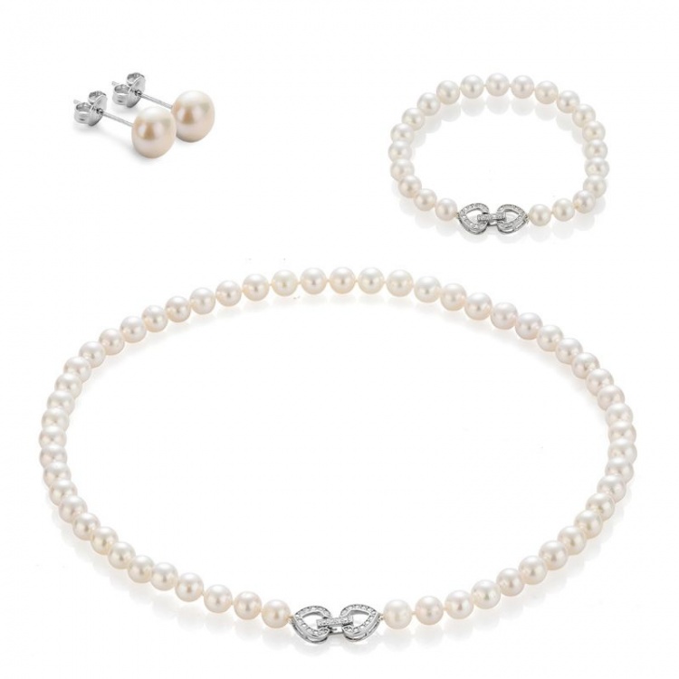 Сет огърлица, гривна и обеци със сладководни перли 8 - 9 мм