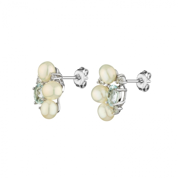 Сребърни обеци с топаз и естествени кеши перли