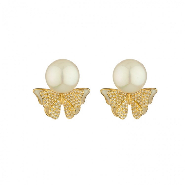 Сребърни обеци пеперуди с перли Edison