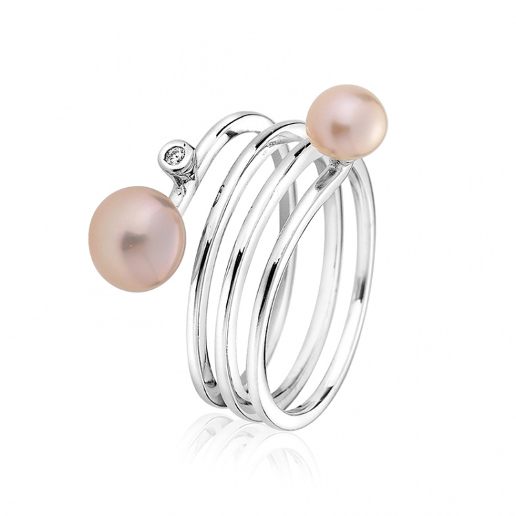 Сребърен пръстен с розови перли