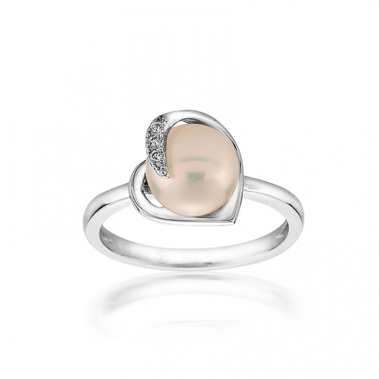 Сребърен пръстен с бяла перла и ци
