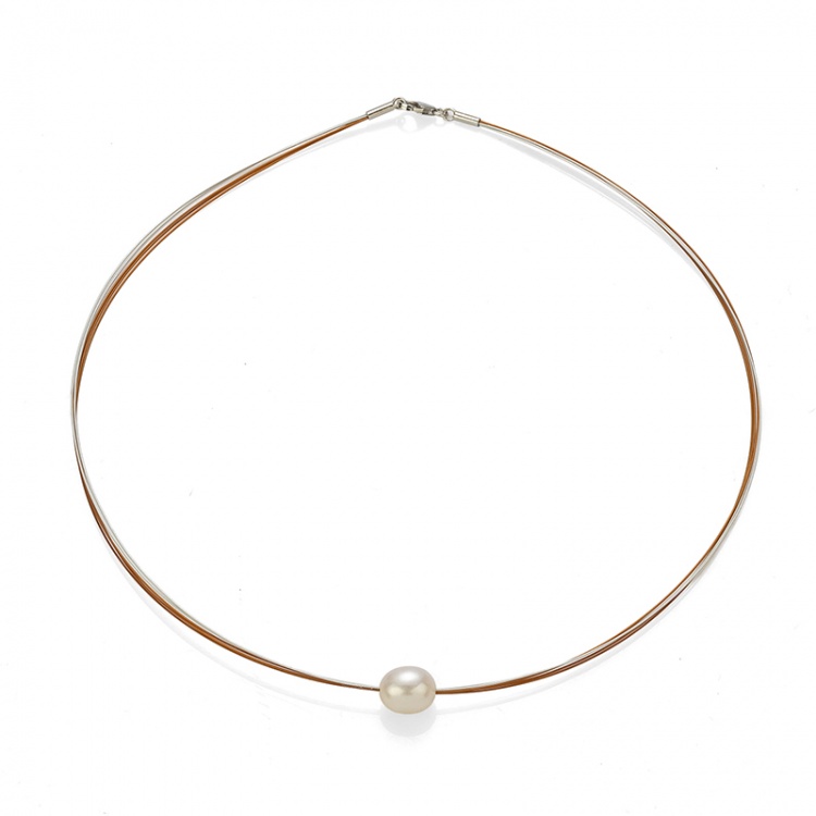 Колие с барокова перла на кафява корда