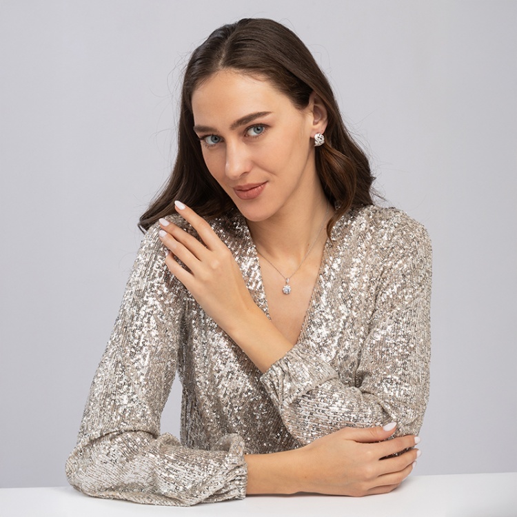 Сребърни обеци с дантела от цирконий