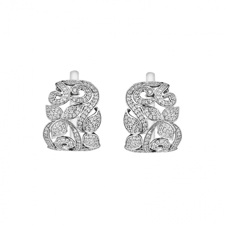 Сребърни обеци с дантела от цирконий