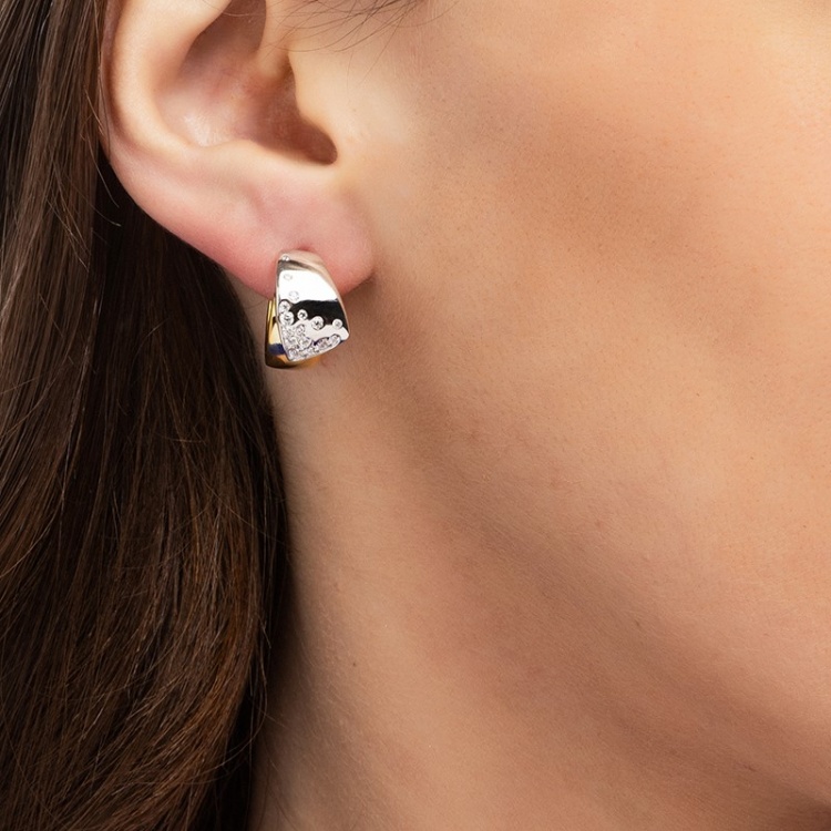 Сребърни обеци халки с позлата и цирконий