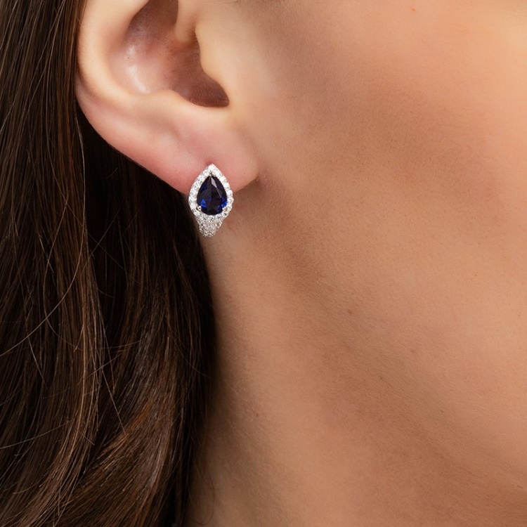 Сребърни обеци халки със сини цирконий