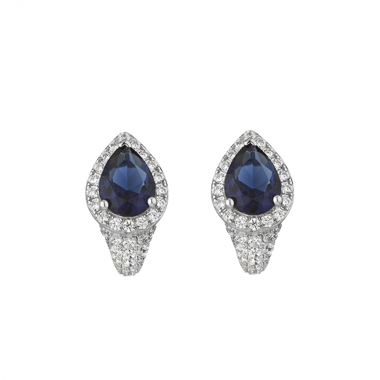 Сребърни обеци халки със сини цирконий