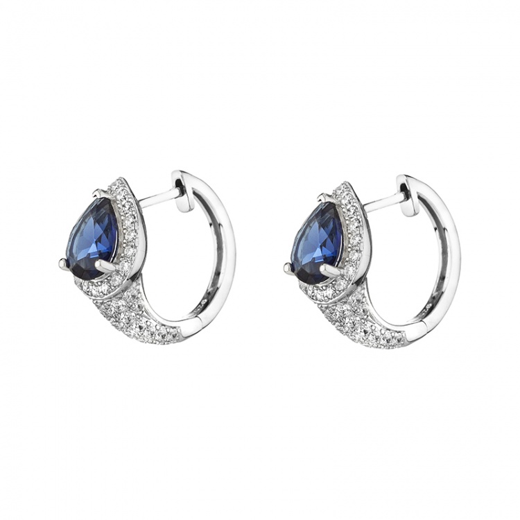 Сребърни обеци халки със сини цирконий