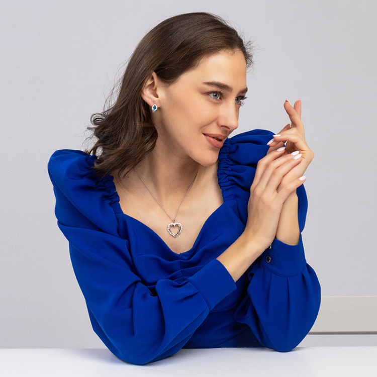 Сребърни обеци халки със светлосини цирконий