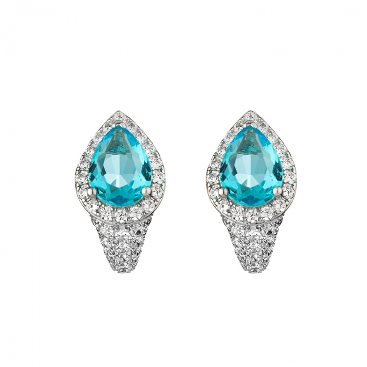 Сребърни обеци халки със светлосини цирконий