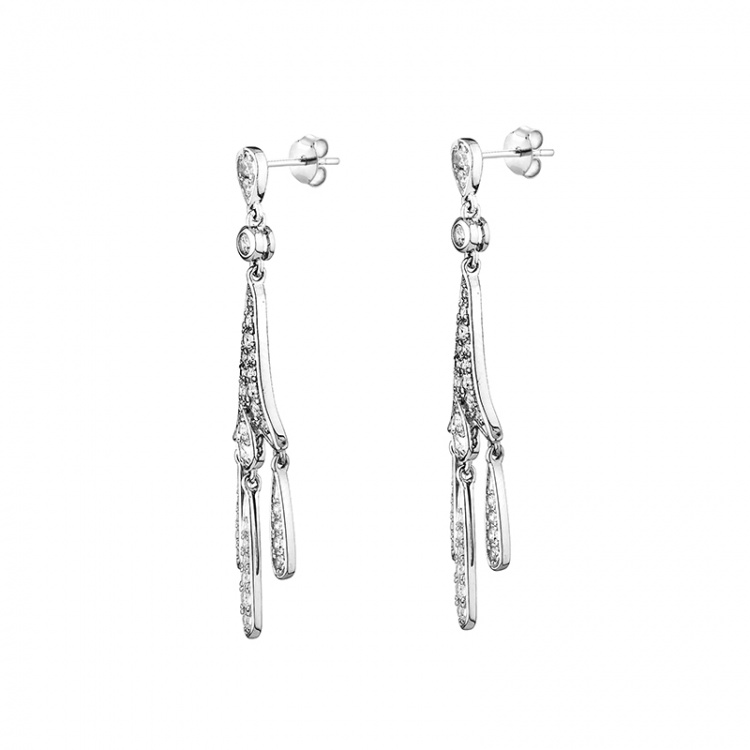 Сребърни висящи обеци с цирконий