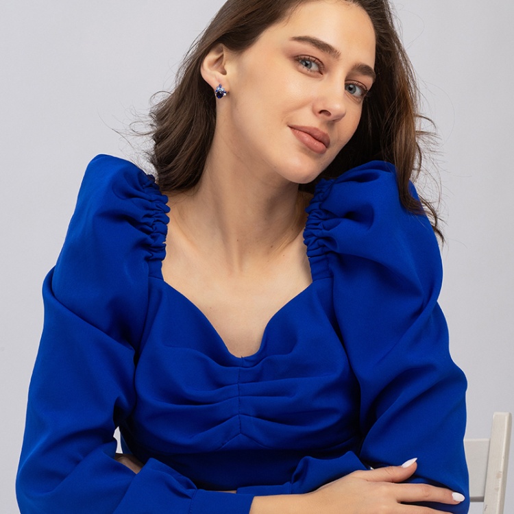 Сребърни обеци със сини цирконий