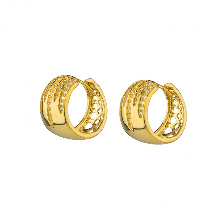 Сребърни обеци с позлата и цирконий