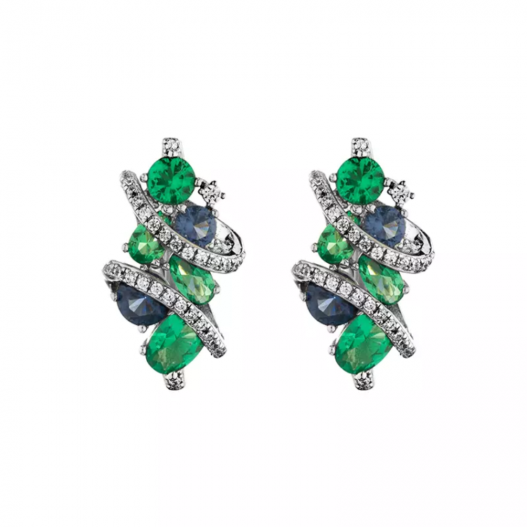 Сребърен комплект със сини и зелени цирконий