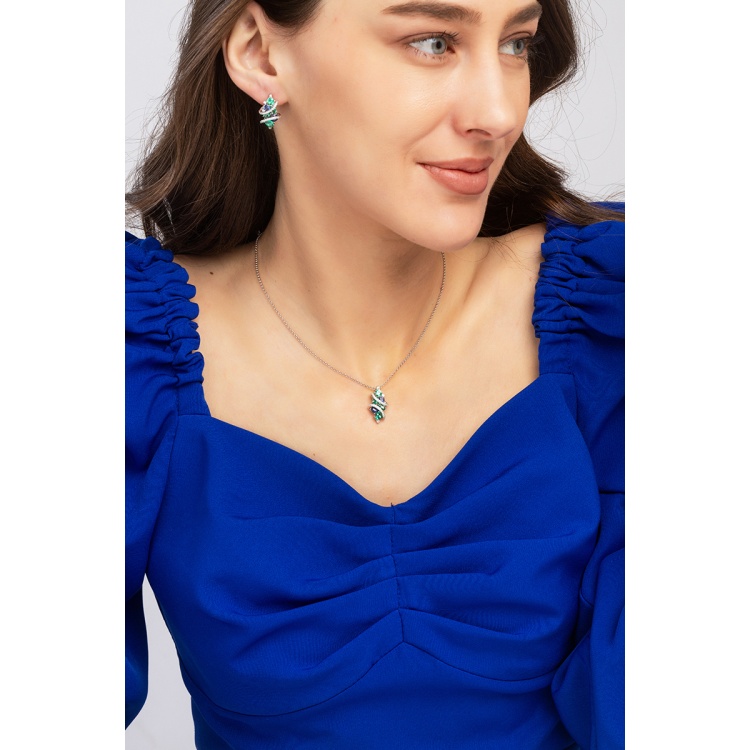 Сребърен комплект със сини и зелени цирконий