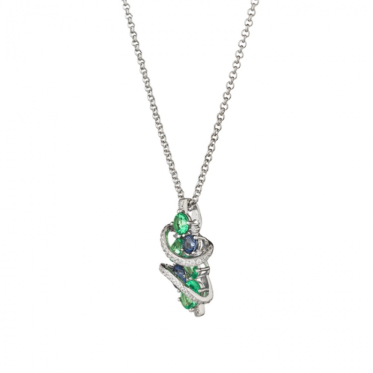 Сребърен комплект със сини и зелени цирконий