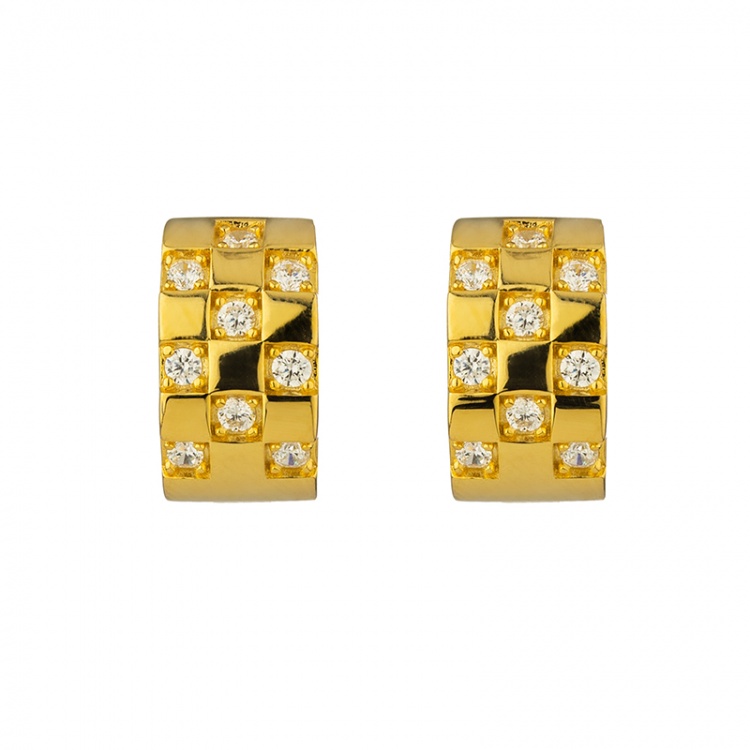 Сребърни обеци халки с позлата и цирконий