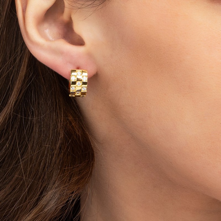 Сребърни обеци халки с позлата и цирконий