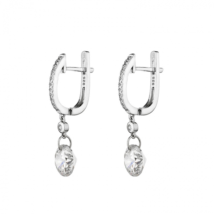 Сребърни висящи обеци с цирконий