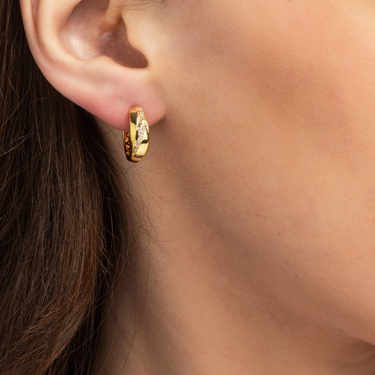 Сребърни обеци халки с позлата и цирконий