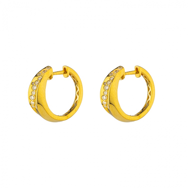 Сребърни обеци халки с позлата и цирконий