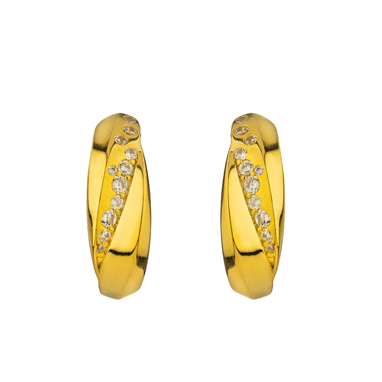 Сребърни обеци халки с позлата и цирконий