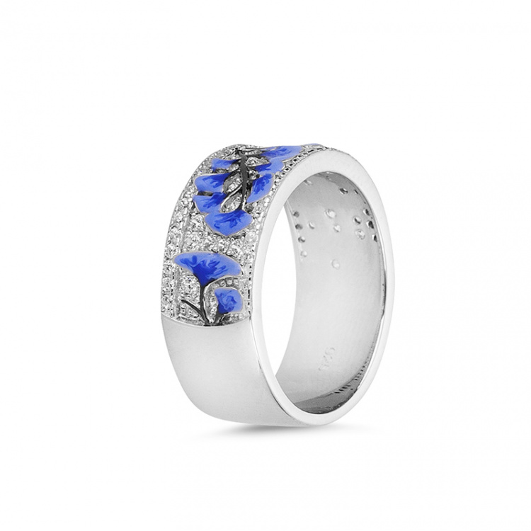 Сребърен пръстен с теменуженосин цвят