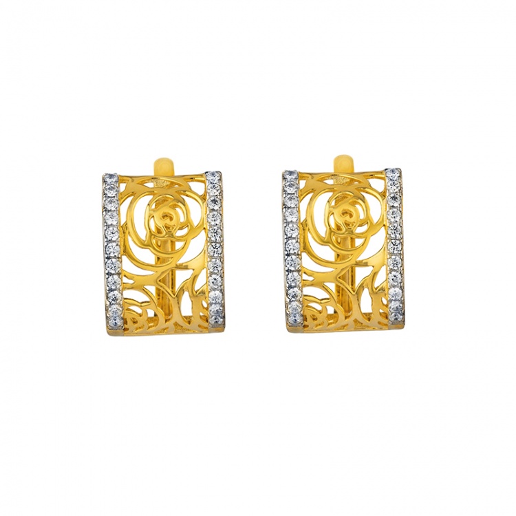 Сребърни обеци с позлатени рози