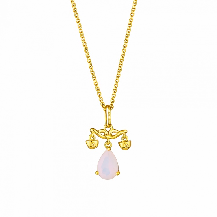 Сребърно колие зодия Везни с позлата