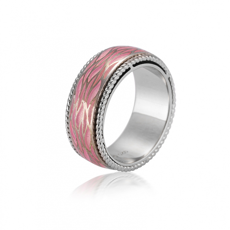 Сребърен розов пръстен с цирконий