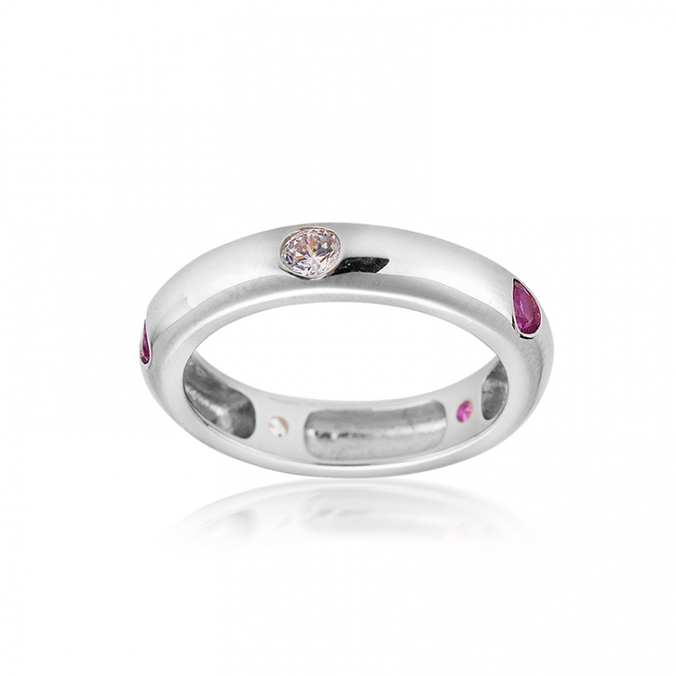 Сребърен пръстен със синтетичен розов сапфир
