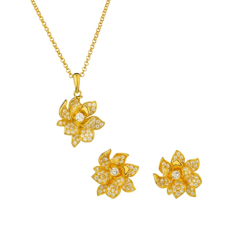 Сребърен комплект с цветя