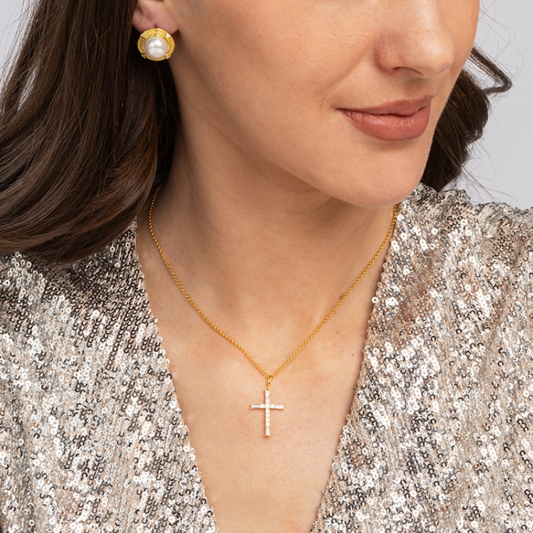 Сребърно позлатено колие с кръстче