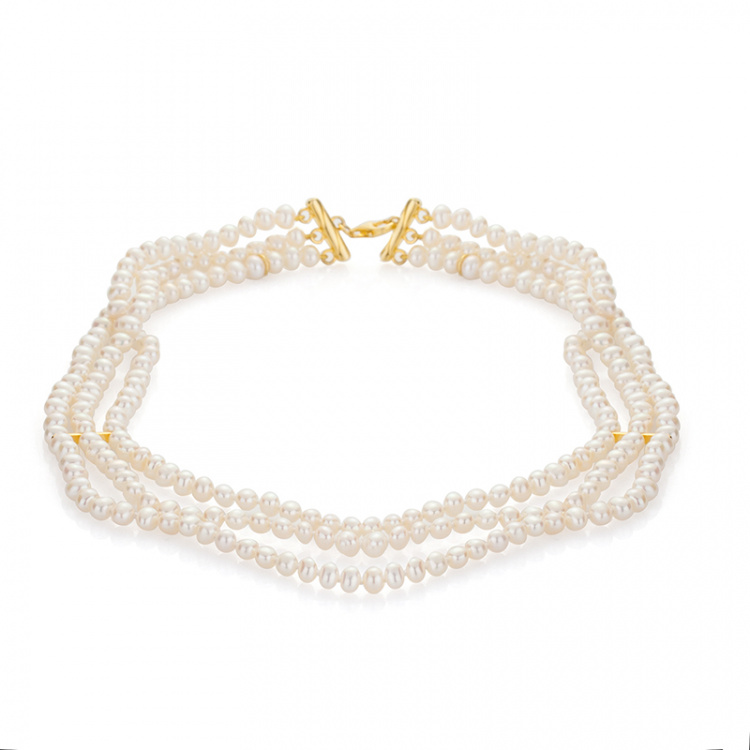 Огърлица с три реда бели перли